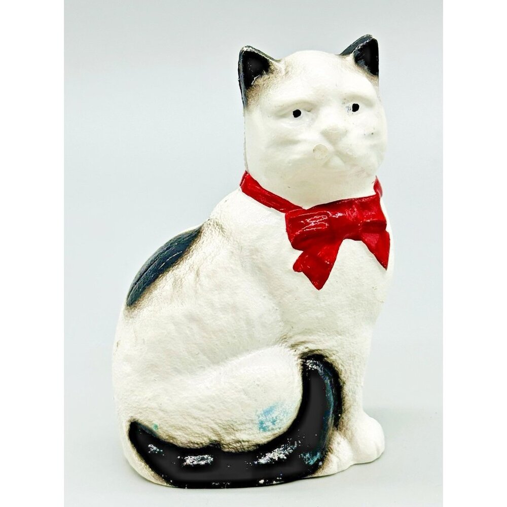John Wright Cat With‎ A Bow Seated Still Bank Original Paint with Screw Vintage